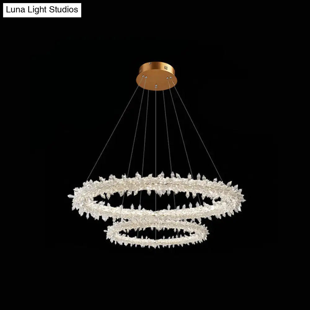 Contemporary Crystal Flower Ring Chandelier - Stylish Hanging Light Fixture For Living Room Clear /