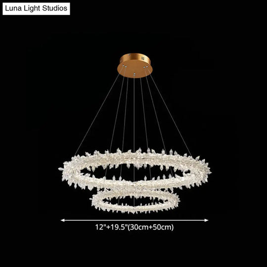 Contemporary Crystal Flower Ring Chandelier - Stylish Hanging Light Fixture For Living Room