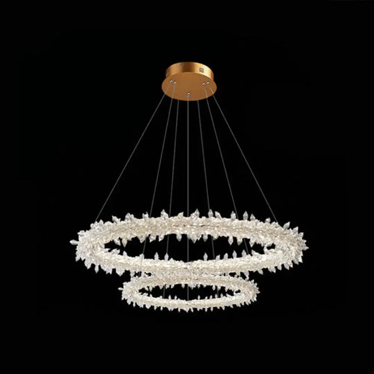 Crystal Flower Chandelier Light For Modern Living Rooms Clear / 19.5’ + 27.5’