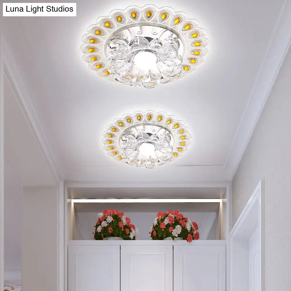 Crystal Flower Flush Ceiling Light With Led - Modern Style Clear / White