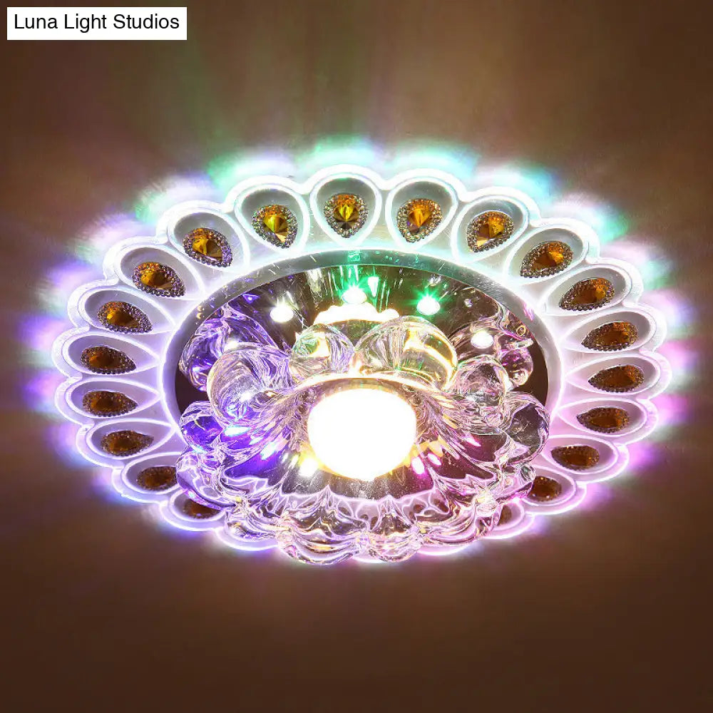 Crystal Flower Flush Ceiling Light With Led - Modern Style