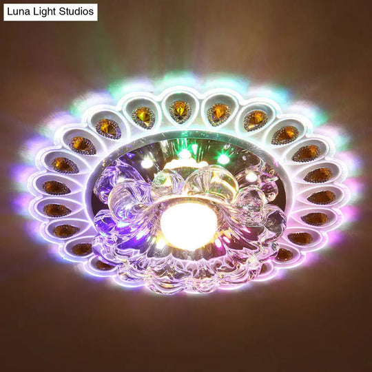 Crystal Flower Flush Ceiling Light With Led - Modern Style