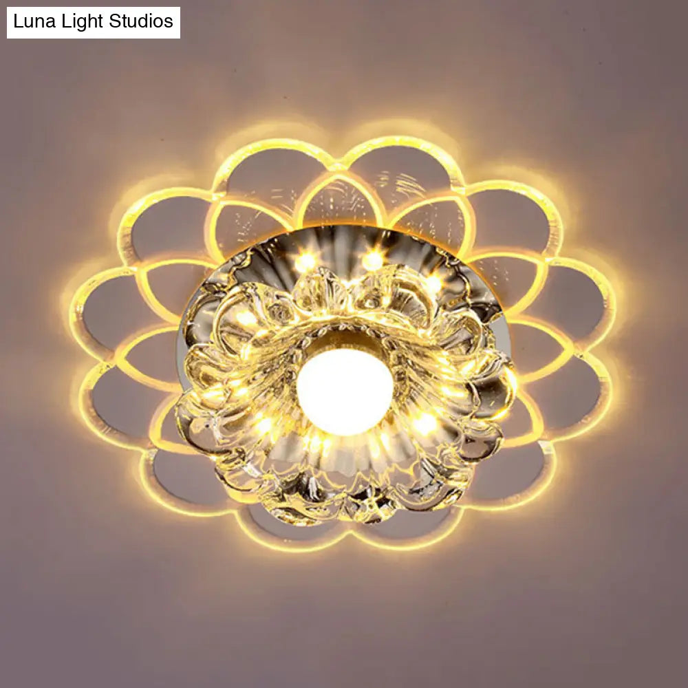 Crystal Flower Flush Mount Led Ceiling Light In Warm/Multi - Color - Perfect For Corridors