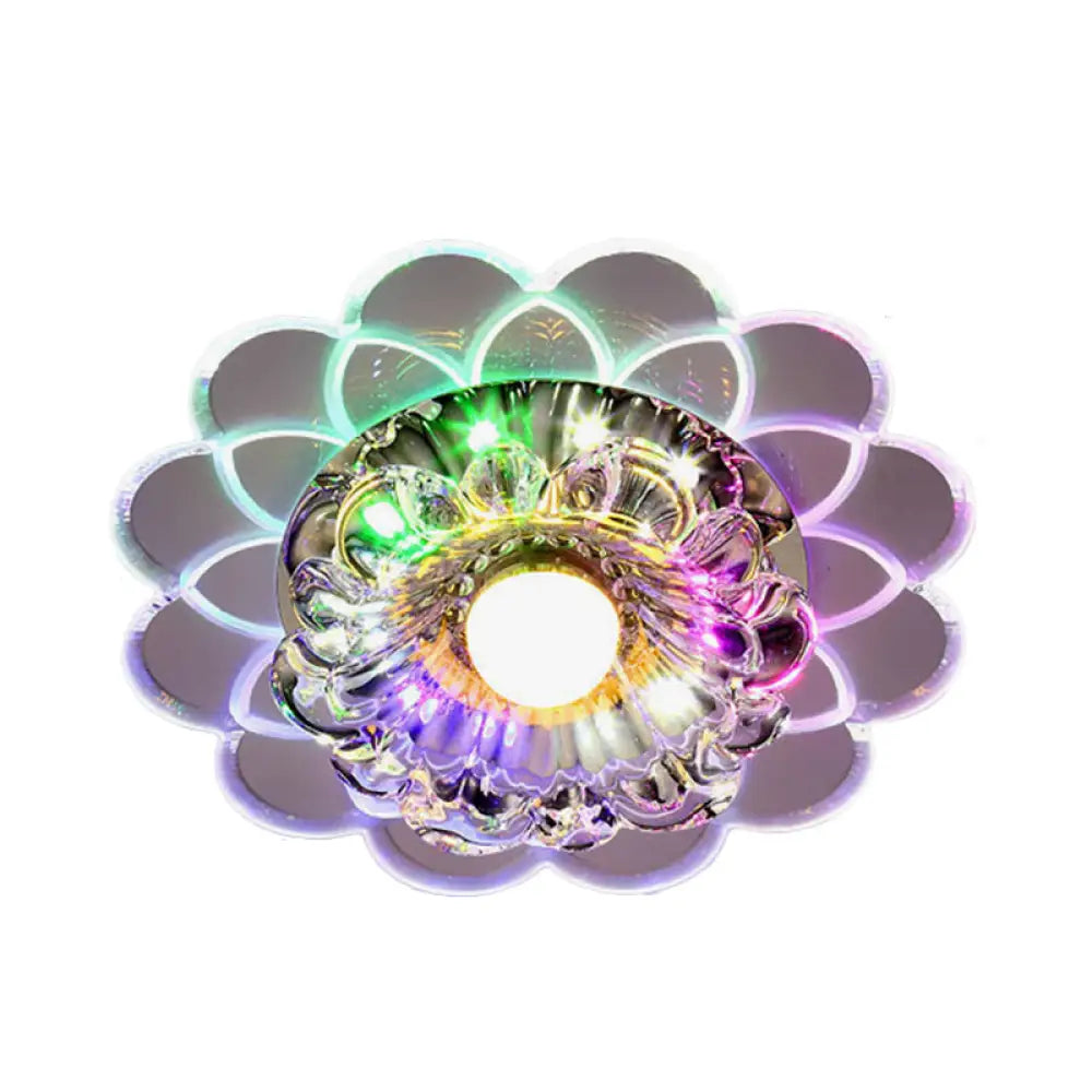 Crystal Flower Flush Mount Led Ceiling Light In Warm/Multi - Color - Perfect For Corridors Clear /