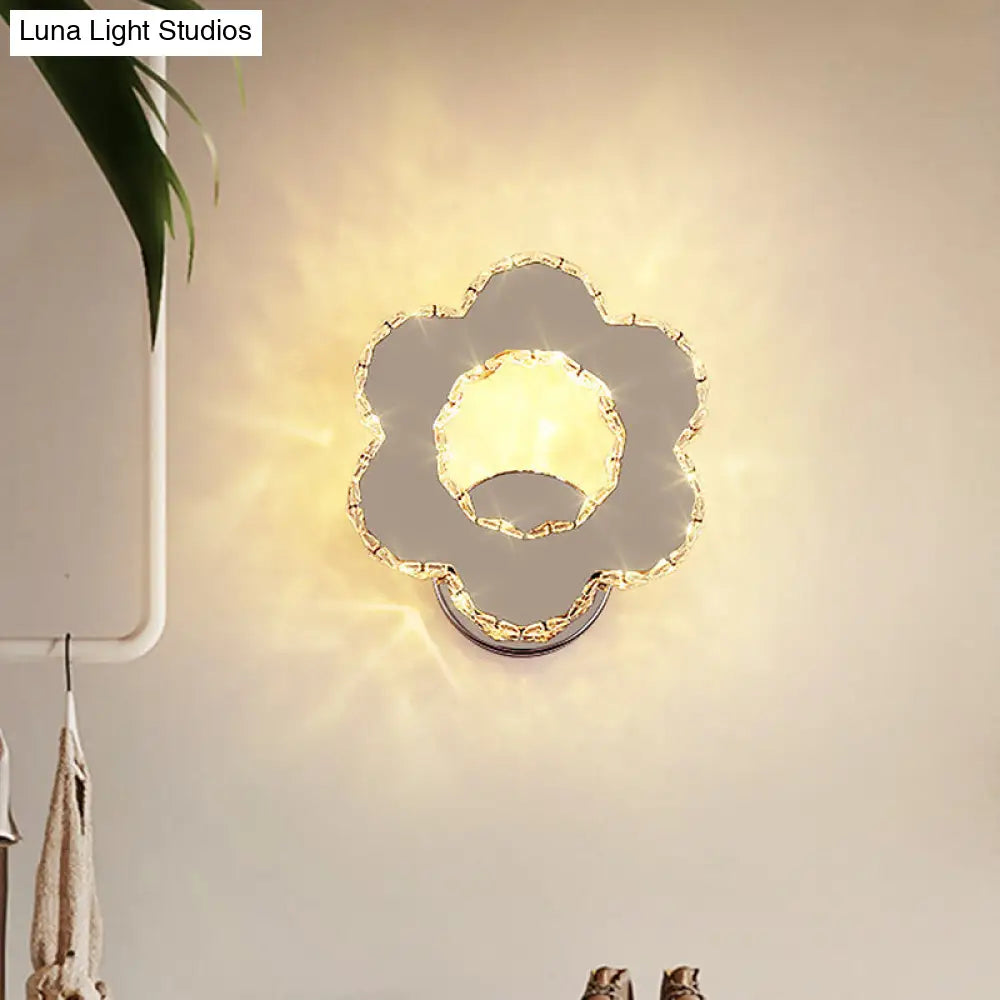 Crystal Flower/Star Wall Sconce With Modern Led Lighting - Chrome Finish Warm/White Light