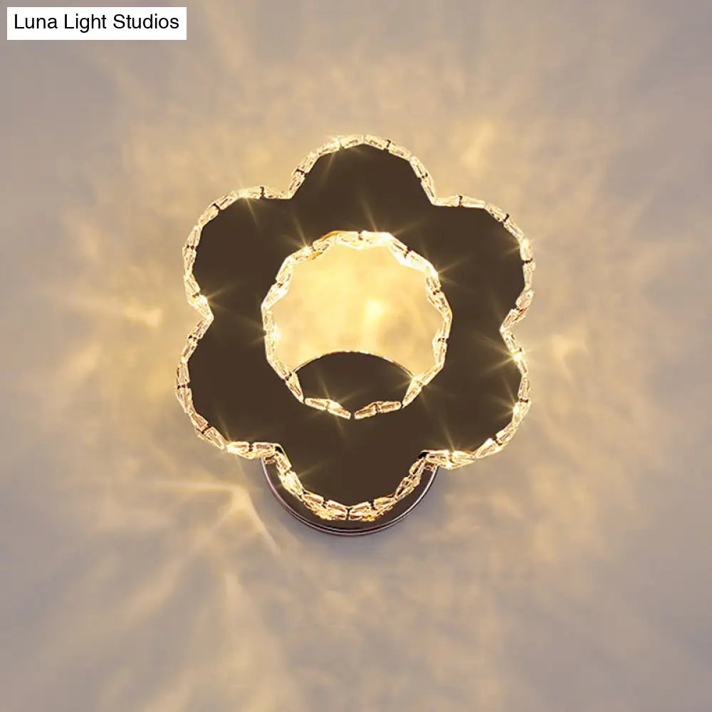 Crystal Flower/Star Wall Sconce With Modern Led Lighting - Chrome Finish Warm/White Light