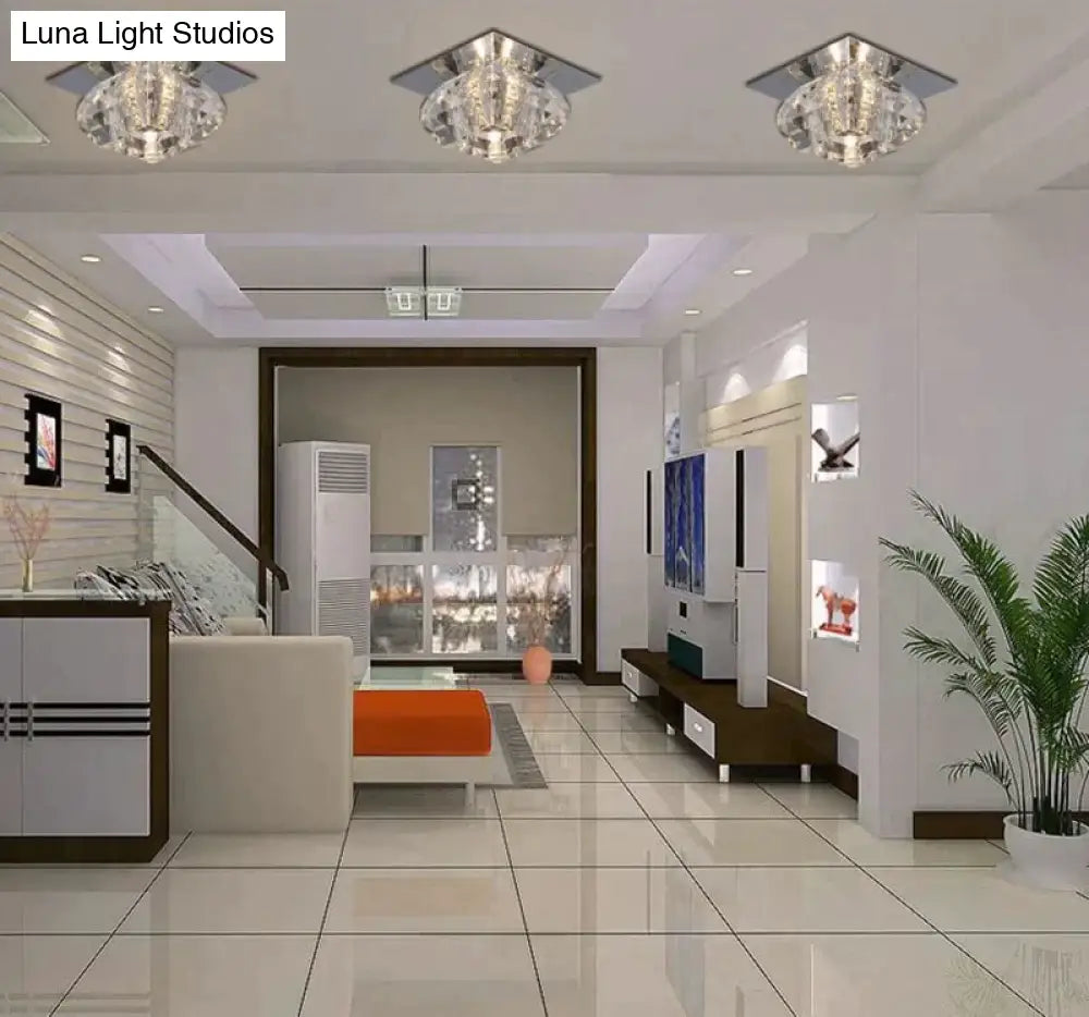 Crystal Flush Mount Ceiling Light Modern Fixtures For Hallway Dining Room Bedroom Kitchen