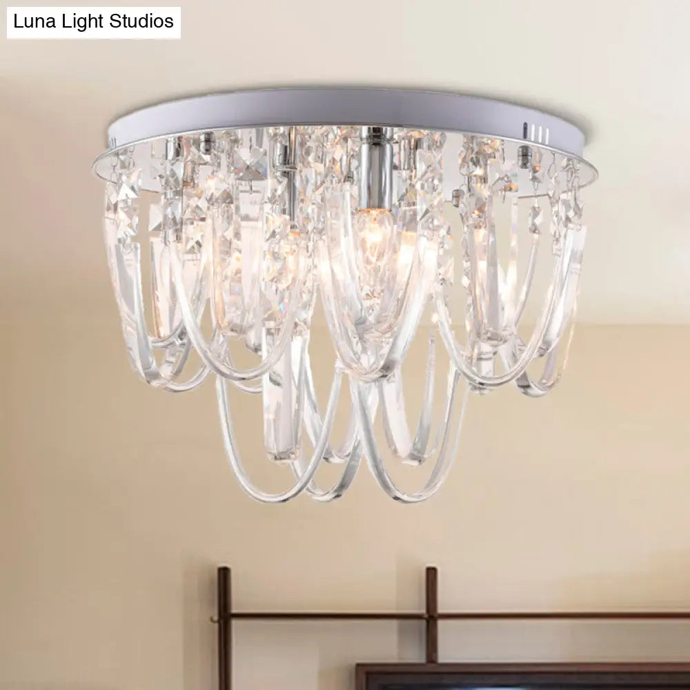 Crystal Flush Mount Ceiling Light With 6/9 Heads In Nickel For Bedroom