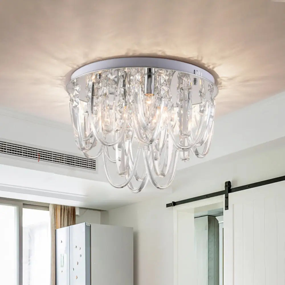 Crystal Flush Mount Ceiling Light With 6/9 Heads In Nickel For Bedroom 6 /