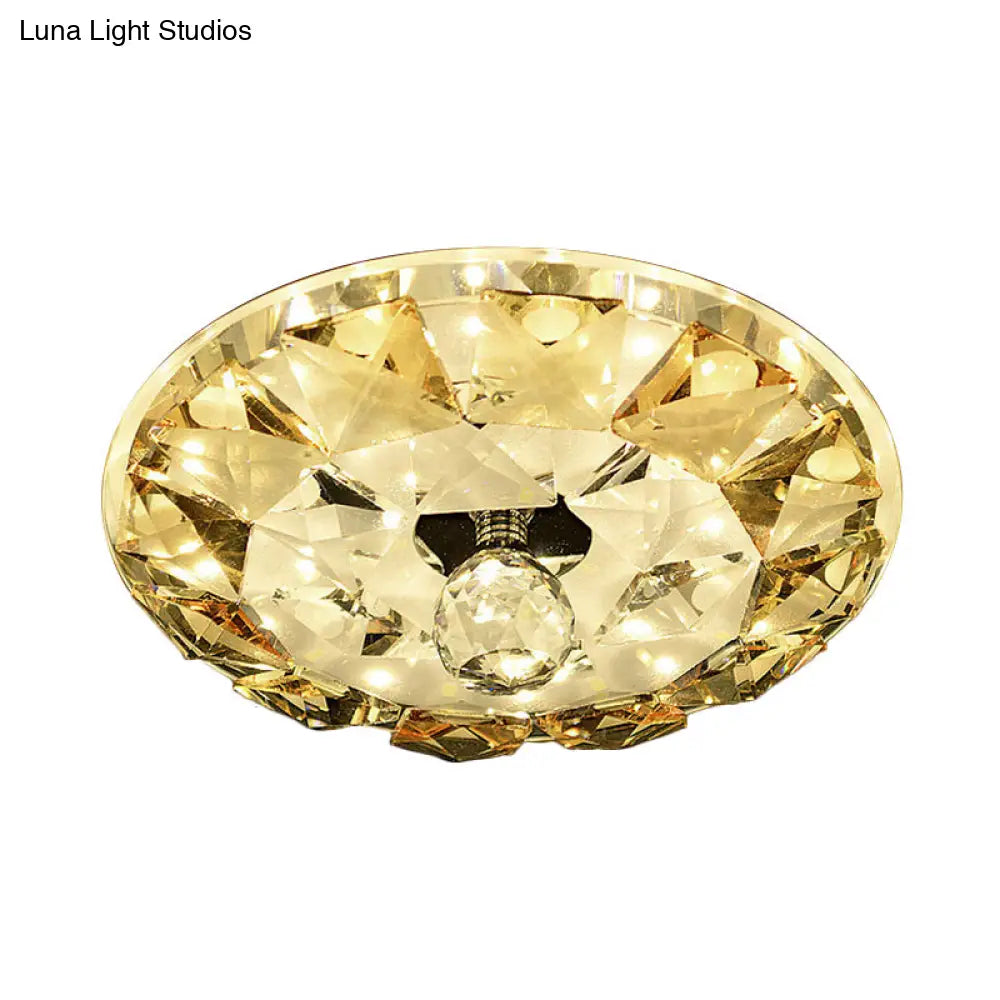 Crystal Flush Mount Led Ceiling Lamp In Yellow - Simple Round Design Warm/White Light