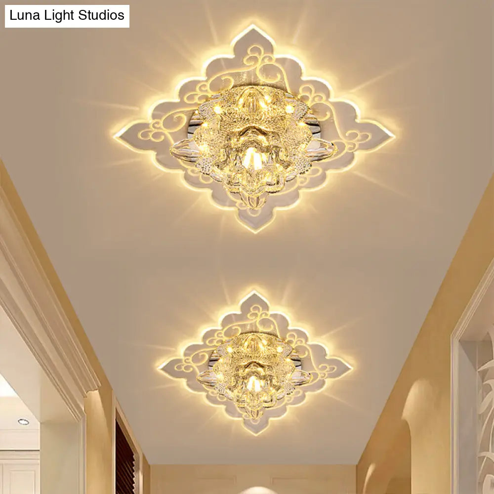 Crystal Flush Mount Led Lamp For Corridor - Elegant Ceiling Light Clear / White