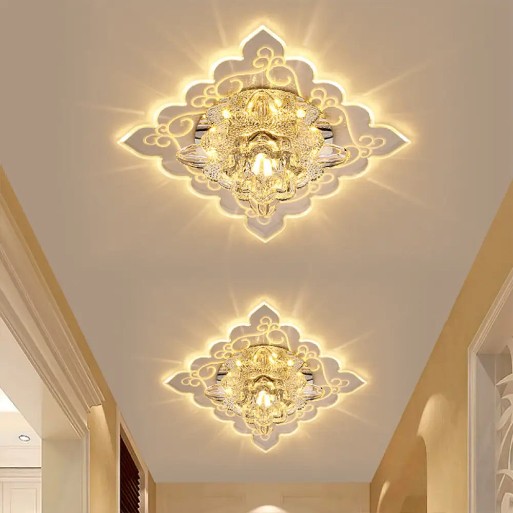 Crystal Flush Mount Led Lamp For Corridor - Elegant Ceiling Light Clear / White