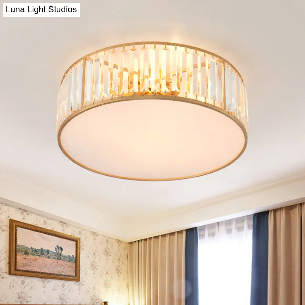 Crystal Flush Mount Lighting With Drum Shade - Gold 3/4/5 Lights 12.5/16.5/20.5 Wide / 20.5