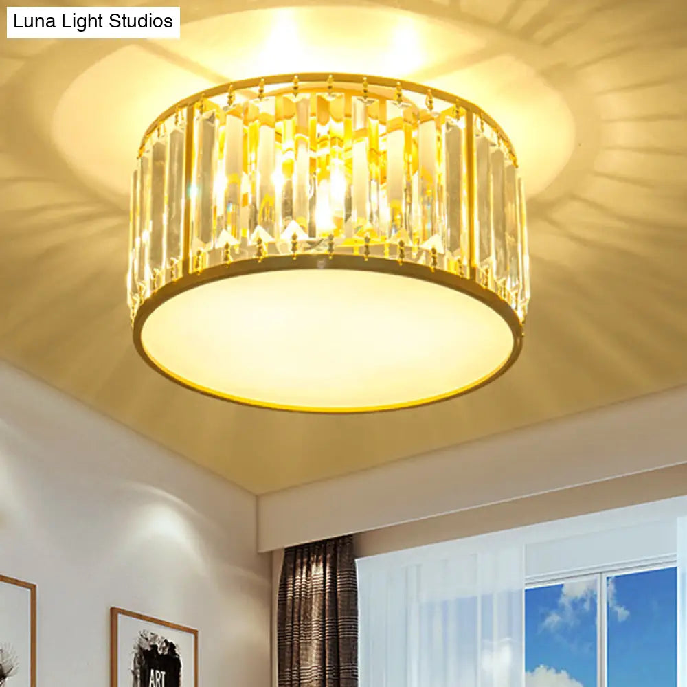 Crystal Flush Mount Lighting With Drum Shade - Gold 3/4/5 Lights 12.5/16.5/20.5 Wide / 12.5