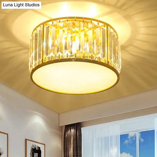 Crystal Flush Mount Lighting With Drum Shade - Gold 3/4/5 Lights 12.5/16.5/20.5 Wide / 12.5