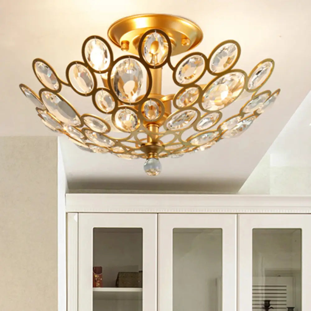 Crystal Flushmount Retro Silver/Gold Bubble Ring Chandelier Lighting - 3 - Bulb Clear Faceted Ideal
