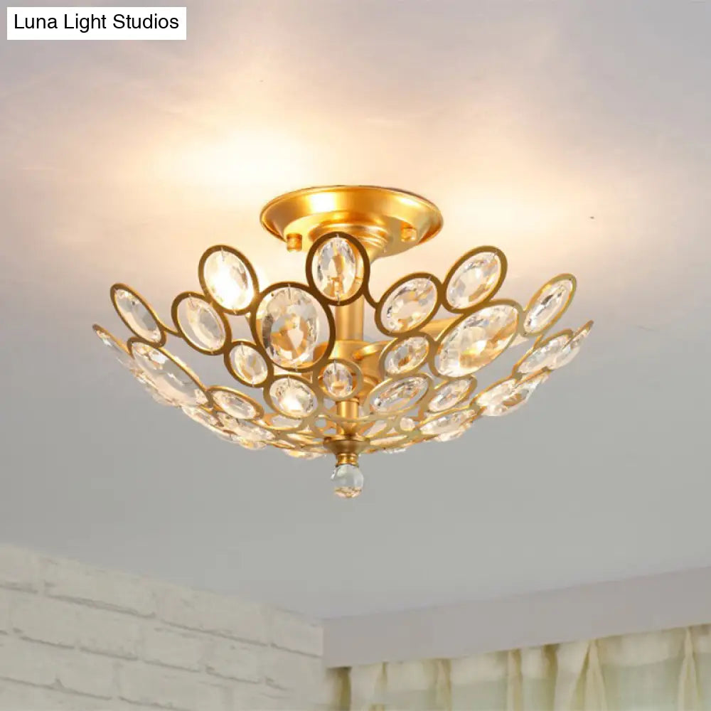 Crystal Flushmount Retro Silver/Gold Bubble Ring Chandelier Lighting - 3-Bulb Clear Faceted Ideal