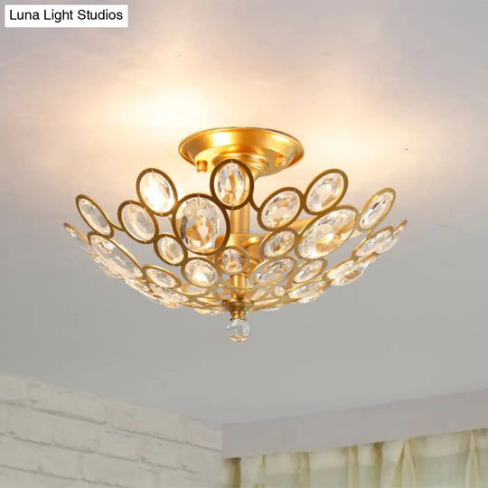 Crystal Flushmount Retro Silver/Gold Bubble Ring Chandelier Lighting - 3-Bulb Clear Faceted Ideal