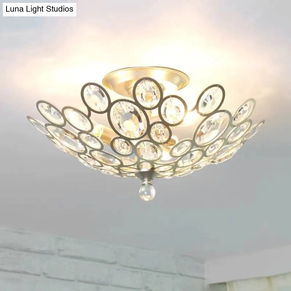 Crystal Flushmount Retro Silver/Gold Bubble Ring Chandelier Lighting - 3 - Bulb Clear Faceted Ideal