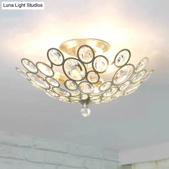 Crystal Flushmount Retro Silver/Gold Bubble Ring Chandelier Lighting - 3 - Bulb Clear Faceted Ideal