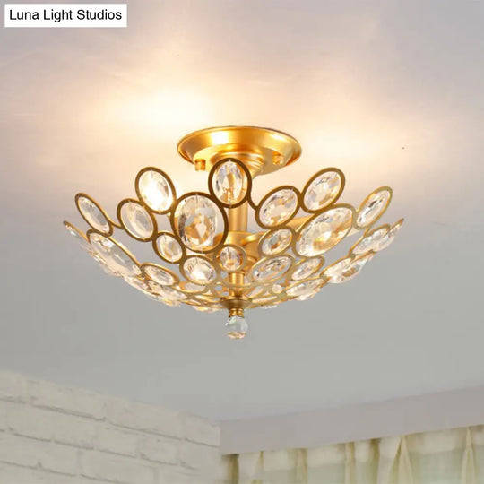 Crystal Flushmount Retro Silver/Gold Bubble Ring Chandelier Lighting - 3 - Bulb Clear Faceted Ideal