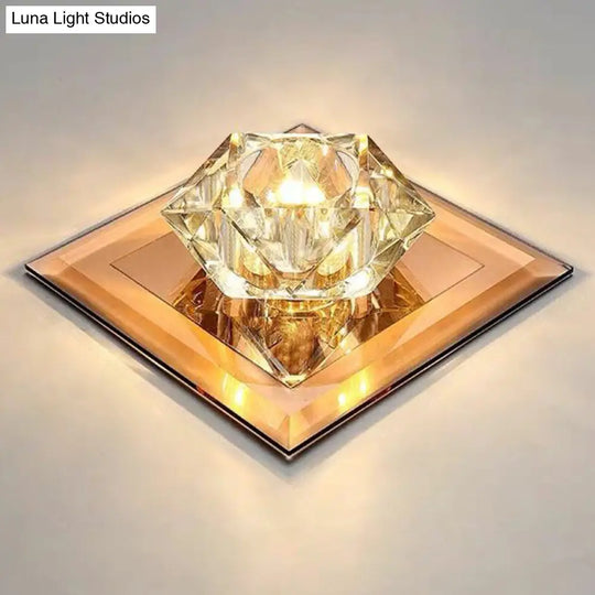 Crystal Gem Led Ceiling Light For Foyers And Hallways - Simple Stylish Flush Mount Tan / 7 Warm