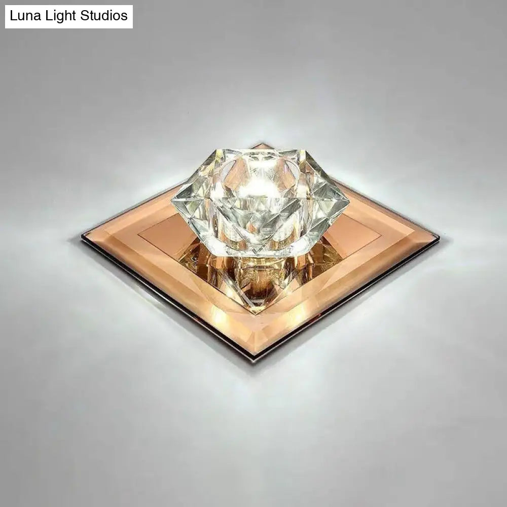 Crystal Gem Led Ceiling Light For Foyers And Hallways - Simple Stylish Flush Mount Tan / 7 White