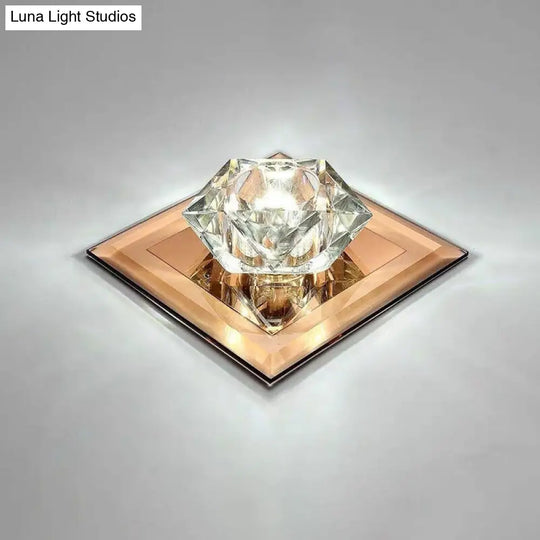 Crystal Gem Led Ceiling Light For Foyers And Hallways - Simple Stylish Flush Mount Tan / 7 White