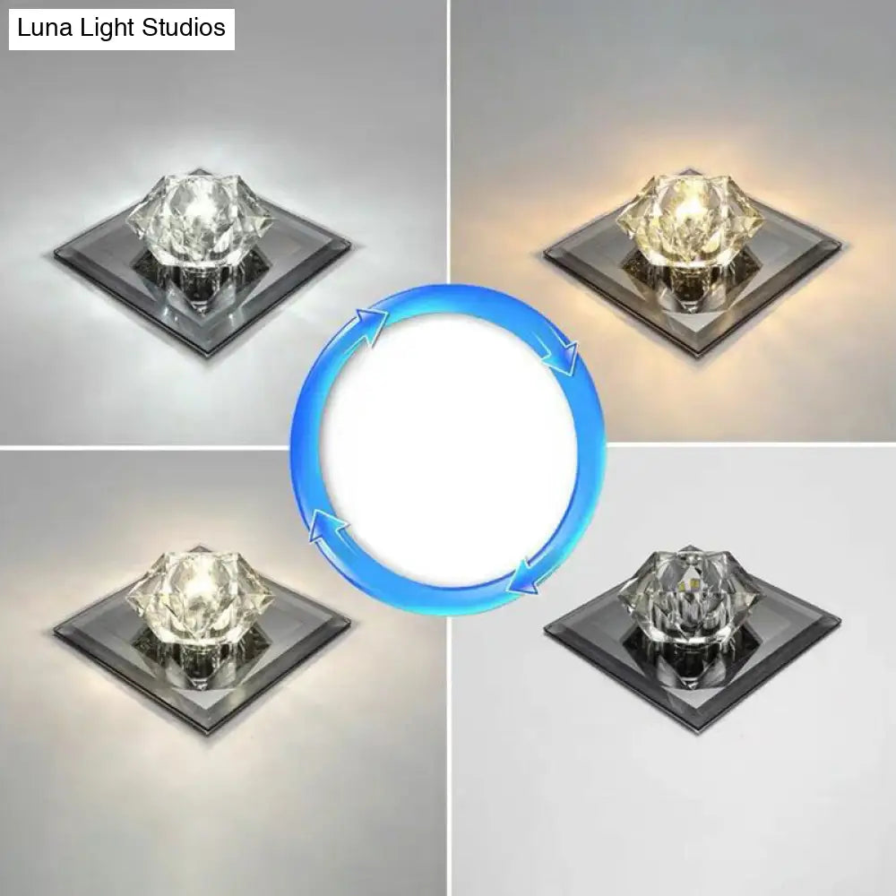 Crystal Gem Led Ceiling Light For Foyers And Hallways - Simple Stylish Flush Mount Black / 5.5 Third