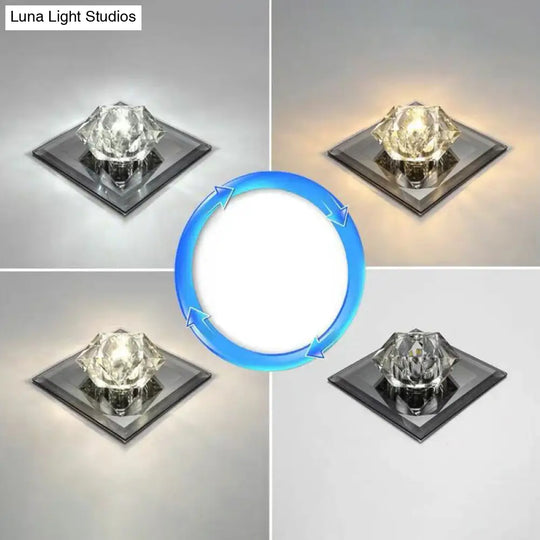 Crystal Gem Led Ceiling Light For Foyers And Hallways - Simple Stylish Flush Mount Black / 5.5 Third