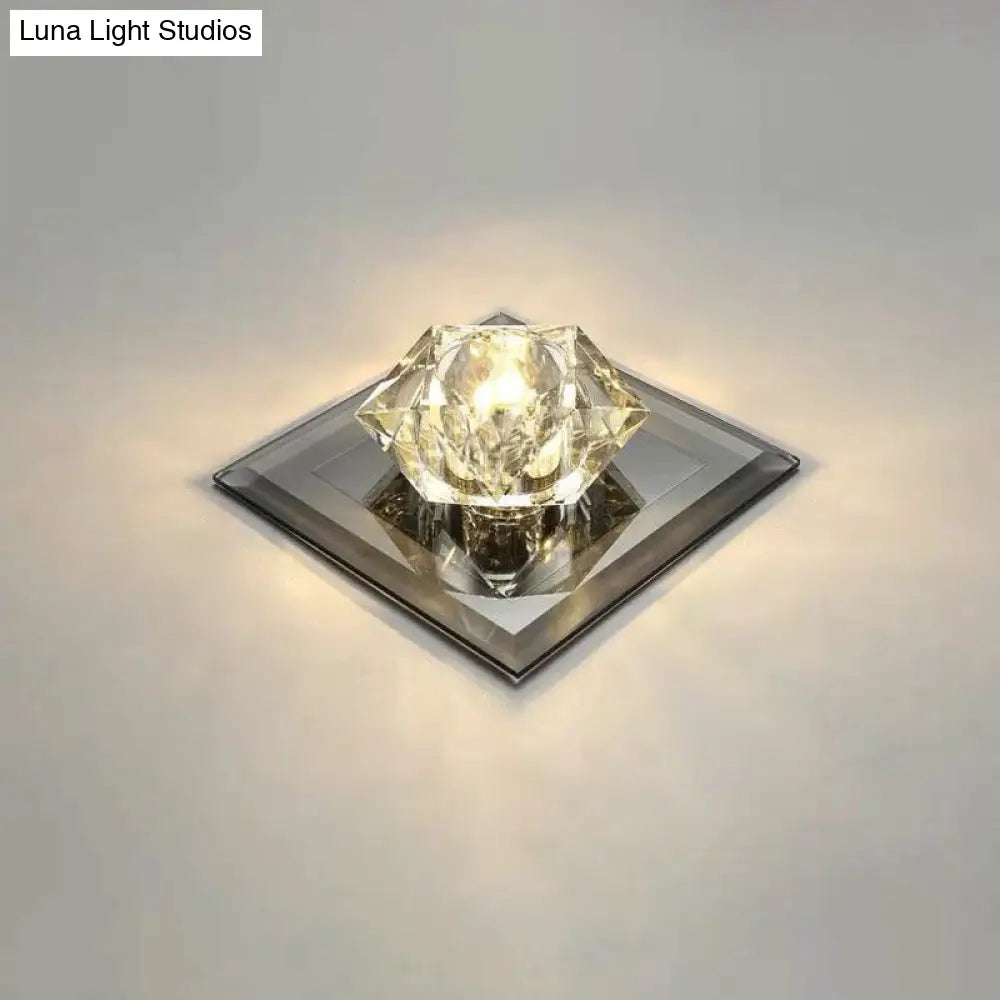 Crystal Gem Led Ceiling Light For Foyers And Hallways - Simple Stylish Flush Mount Black / 5.5 Warm