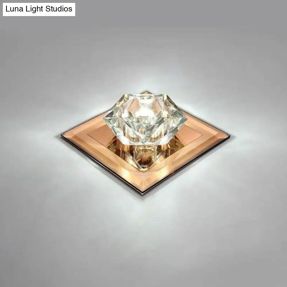 Crystal Gem Led Ceiling Light For Foyers And Hallways - Simple Stylish Flush Mount Tan / 5.5 White