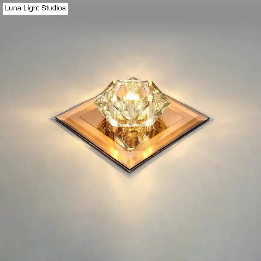 Crystal Gem Led Ceiling Light For Foyers And Hallways - Simple Stylish Flush Mount Tan / 5.5 Warm