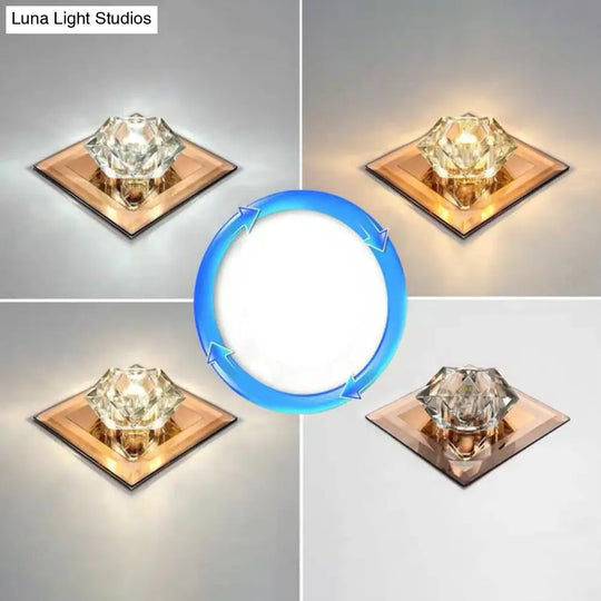 Crystal Gem Led Ceiling Light For Foyers And Hallways - Simple Stylish Flush Mount Tan / 5.5 Third