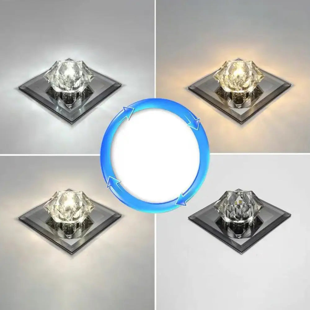 Crystal Gem Led Ceiling Light For Foyers And Hallways - Simple Stylish Flush Mount Black / 5.5’