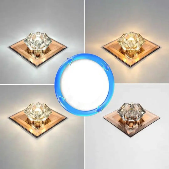 Crystal Gem Led Ceiling Light For Foyers And Hallways - Simple Stylish Flush Mount Tan / 5.5’