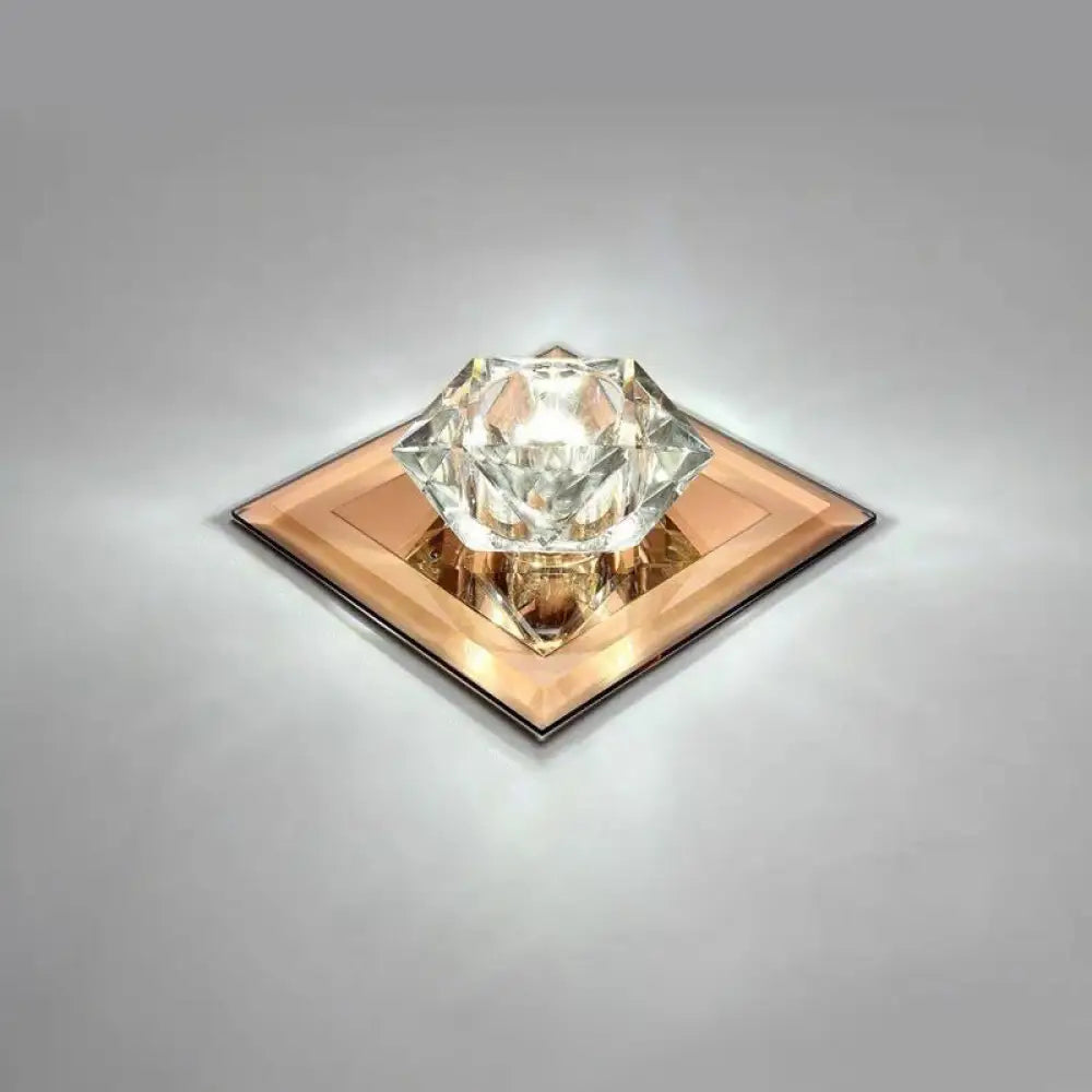 Crystal Gem Led Ceiling Light For Foyers And Hallways - Simple Stylish Flush Mount Tan / 5.5’ White