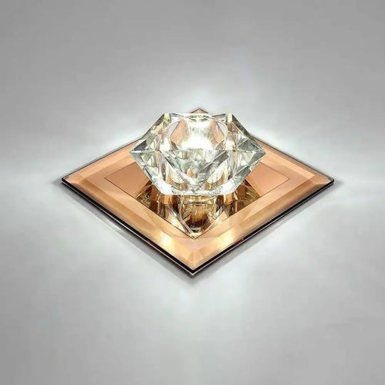 Crystal Gem Led Ceiling Light For Foyers And Hallways - Simple Stylish Flush Mount Tan / 7’ White