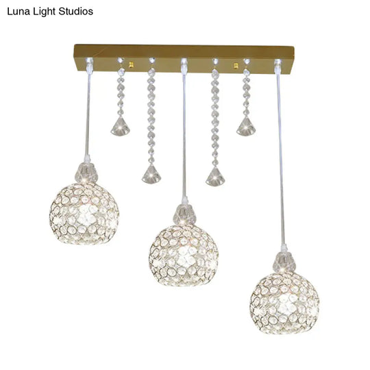 Crystal Globe Corridor Pendant Light - Contemporary Style Ceiling Lamp (Gold 3 Lights)