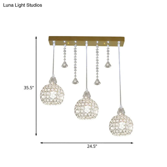 Crystal Globe Corridor Pendant Light - Contemporary Style Ceiling Lamp (Gold 3 Lights)