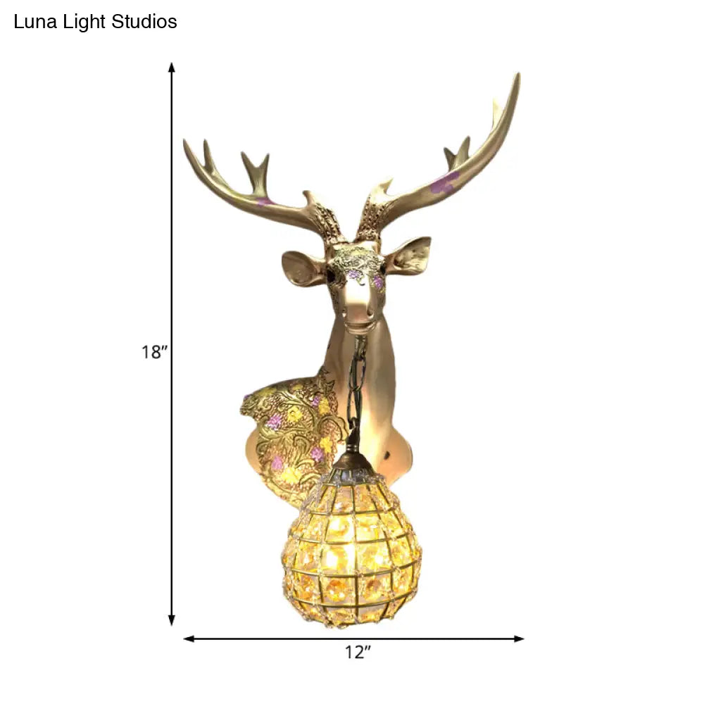 Crystal Globe Sconce Lamp With Deer Deco - Silver/White/Gold Right/Left