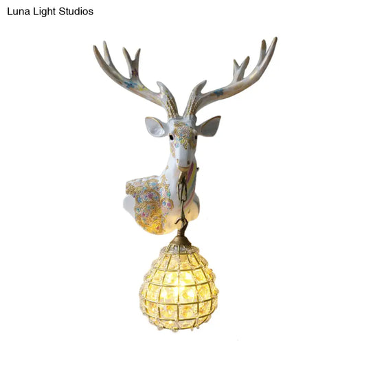 Crystal Globe Sconce Lamp With Deer Deco - Silver/White/Gold Right/Left