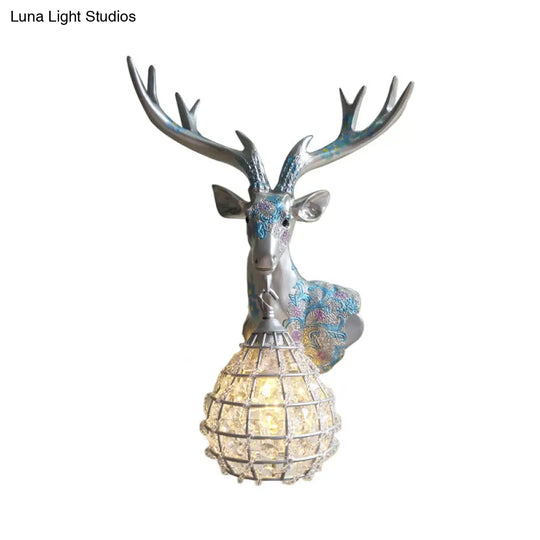 Crystal Globe Sconce Lamp With Deer Deco - Silver/White/Gold Right/Left