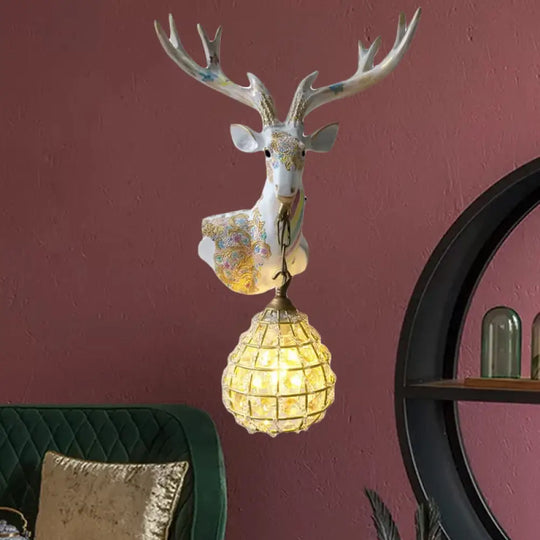 Crystal Globe Sconce Lamp With Deer Deco - Silver/White/Gold Right/Left White / Left