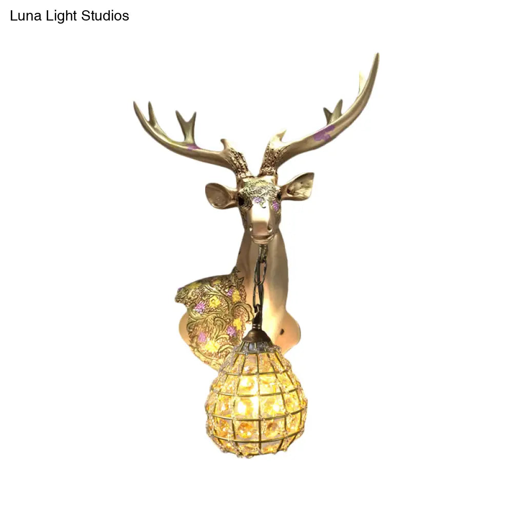 Crystal Globe Sconce Lamp With Deer Deco - Silver/White/Gold Right/Left