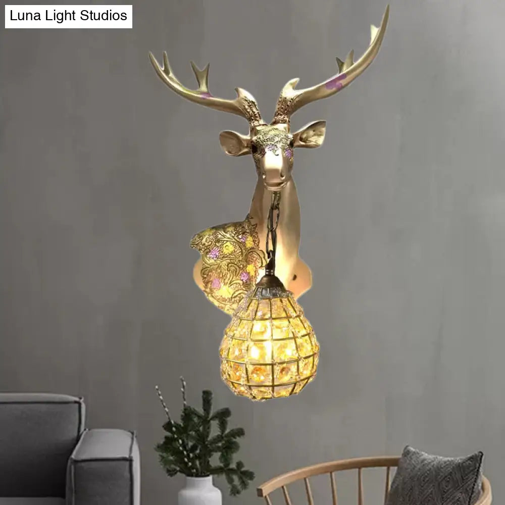 Crystal Globe Sconce Lamp With Deer Deco - Silver/White/Gold Right/Left