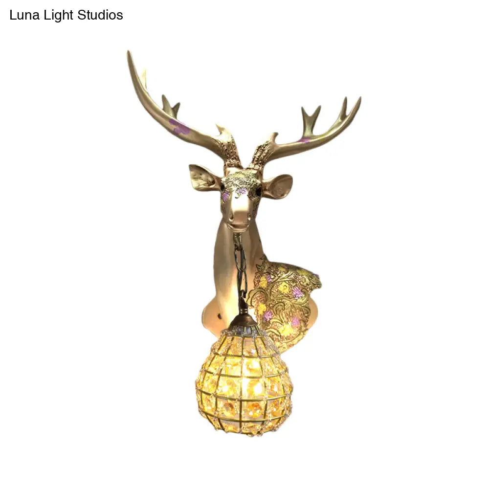 Crystal Globe Sconce Lamp With Deer Deco - Silver/White/Gold Right/Left