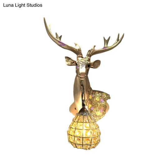 Crystal Globe Sconce Lamp With Deer Deco - Silver/White/Gold Right/Left