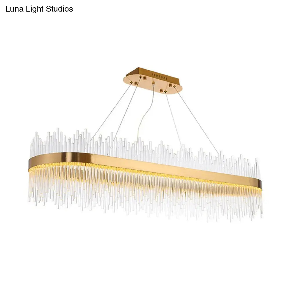 Crystal Gold Linear Led Chandelier - Contemporary Pendant Light For Dining Room (31.5/39 Long)