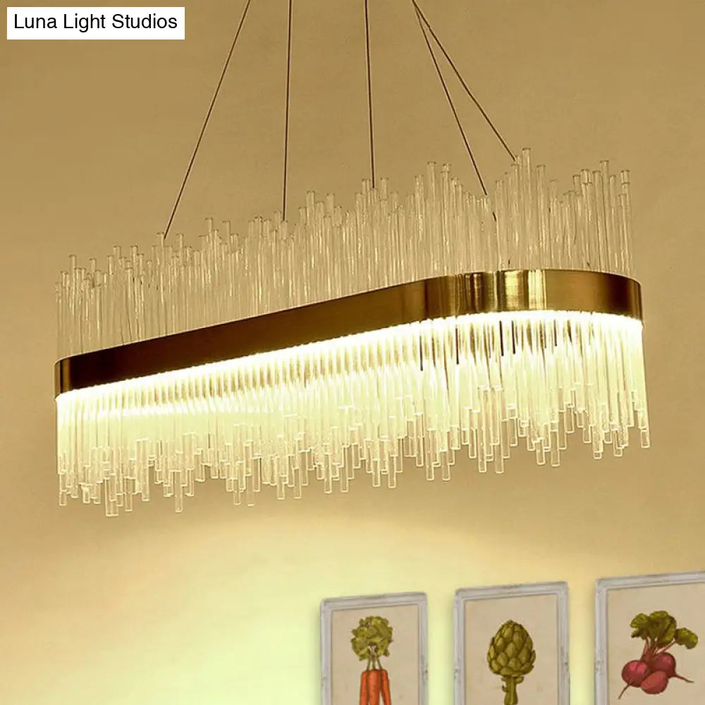 Crystal Gold Linear Led Chandelier - Contemporary Pendant Light For Dining Room (31.5/39 Long)